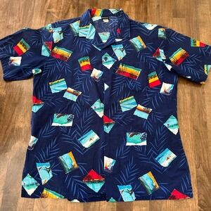 Vintage Jantzen coastal 80s navy Y2K Hawaiian button up shirt tall Lg